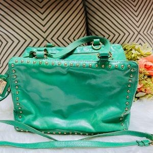 Badgley Mischka Green  Studded Satchel Handbag